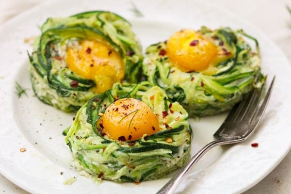 Zucchini noodle egg nests