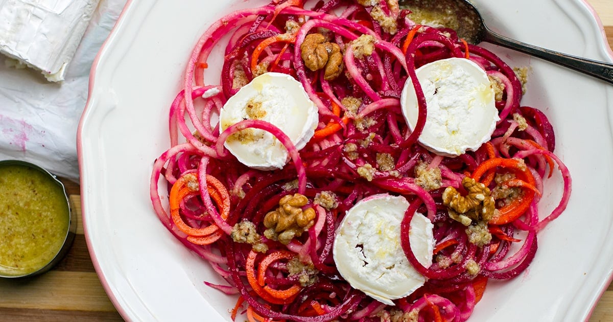 Raw Beet Salad With Goat Cheese & Walnut Dressing
