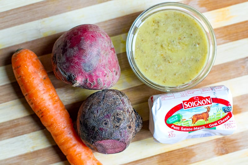 Raw beet and carrot salad ingredients