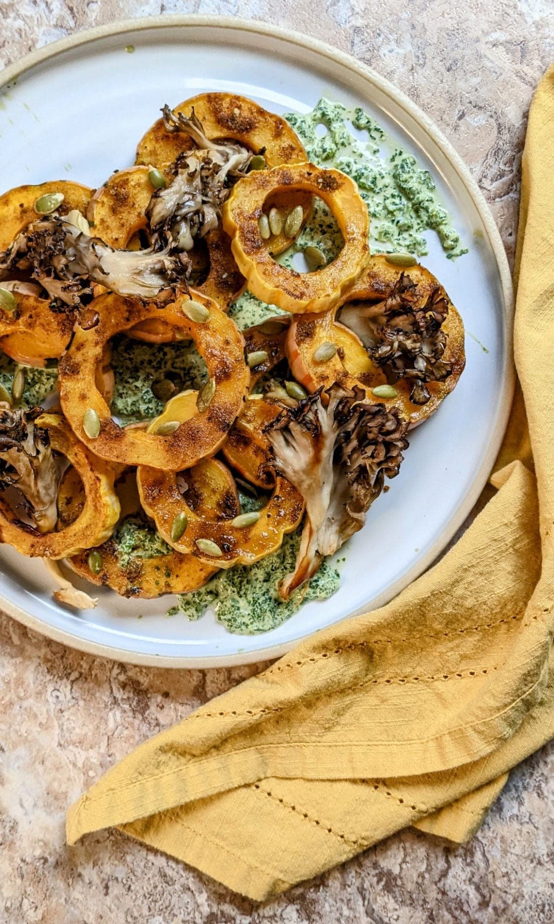 Curry Delicata Squash with Crispy Mushrooms & Mint Chutney