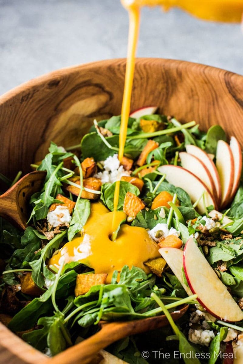 Pumpkin Spinach Salad with Maple Pumpkin Dressing