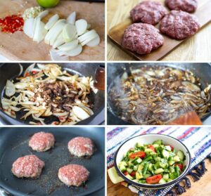 How to make beef burger patties with jerk onions