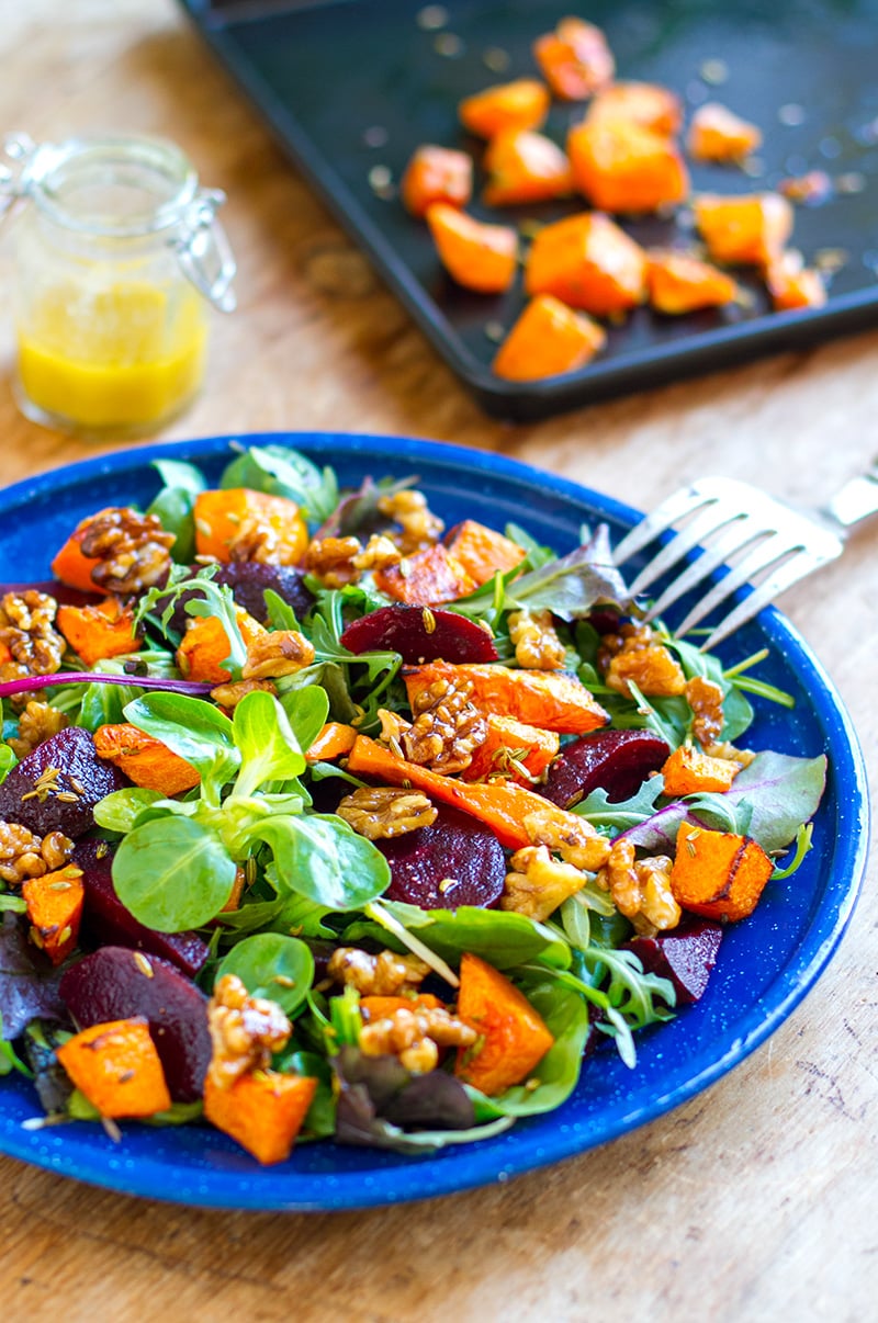 Roast Pumpkin & Beetroot Salad With Maple Walnuts