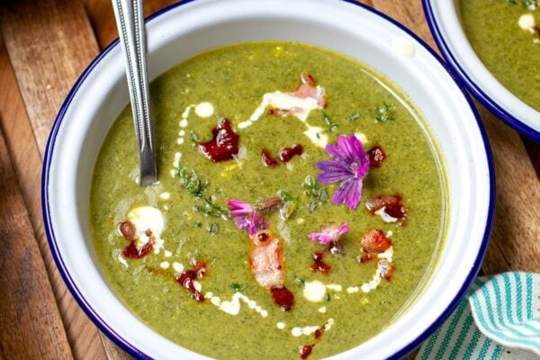 Stinging Nettle Soup with crispy bacon