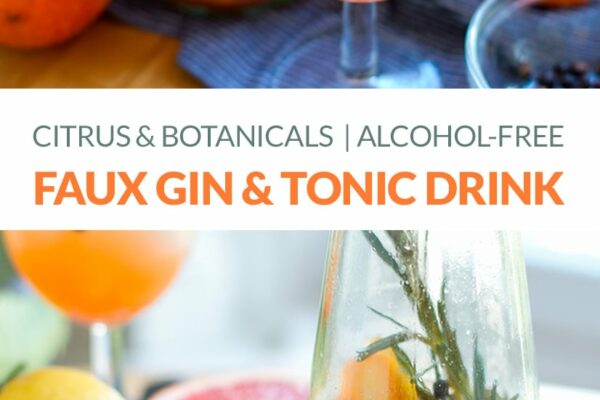 Non alcoholic gin and tonic drink with citrus and botanicals infusion