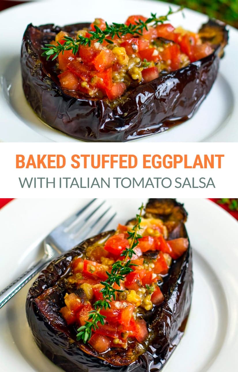 Baked Eggplant Stuffed With Italian Tomato Salsa (Vegan, Paleo, Gluten-Free, Vegetarian, Whole30)