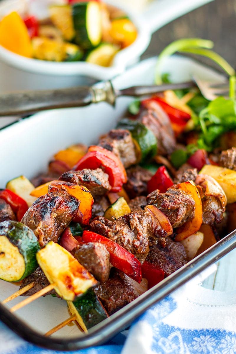 Kangaroo Skewers With Vegetables & Red Wine Marinade