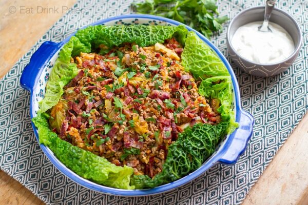 Unstuffed cabbage rolls with crispy bacon
