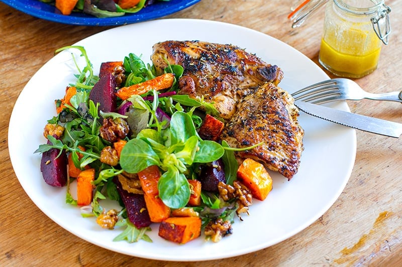 Chicken with pumpkin salad