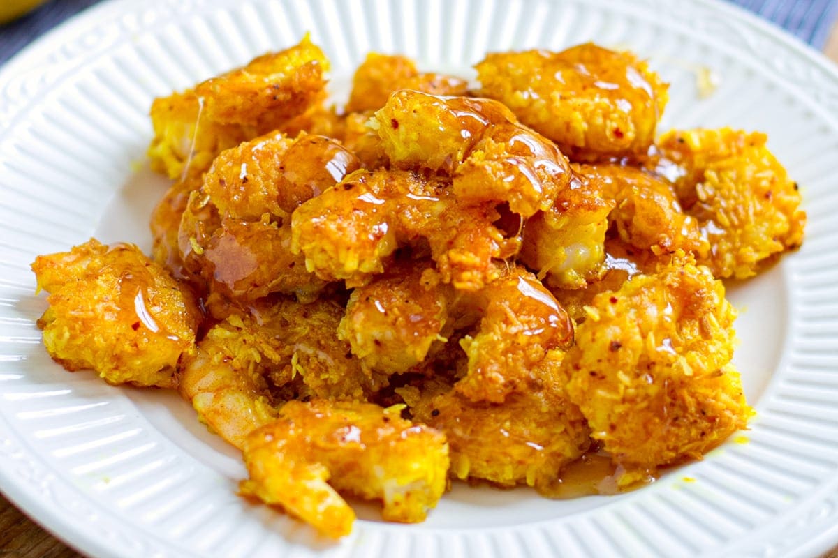 gluten-free Coconut shrimp paleo, healthy recipe with honey lemon glaze