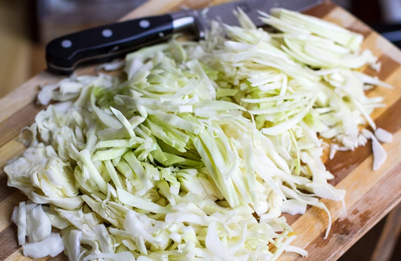 Homemade sauerkraut - shredding the cabbage