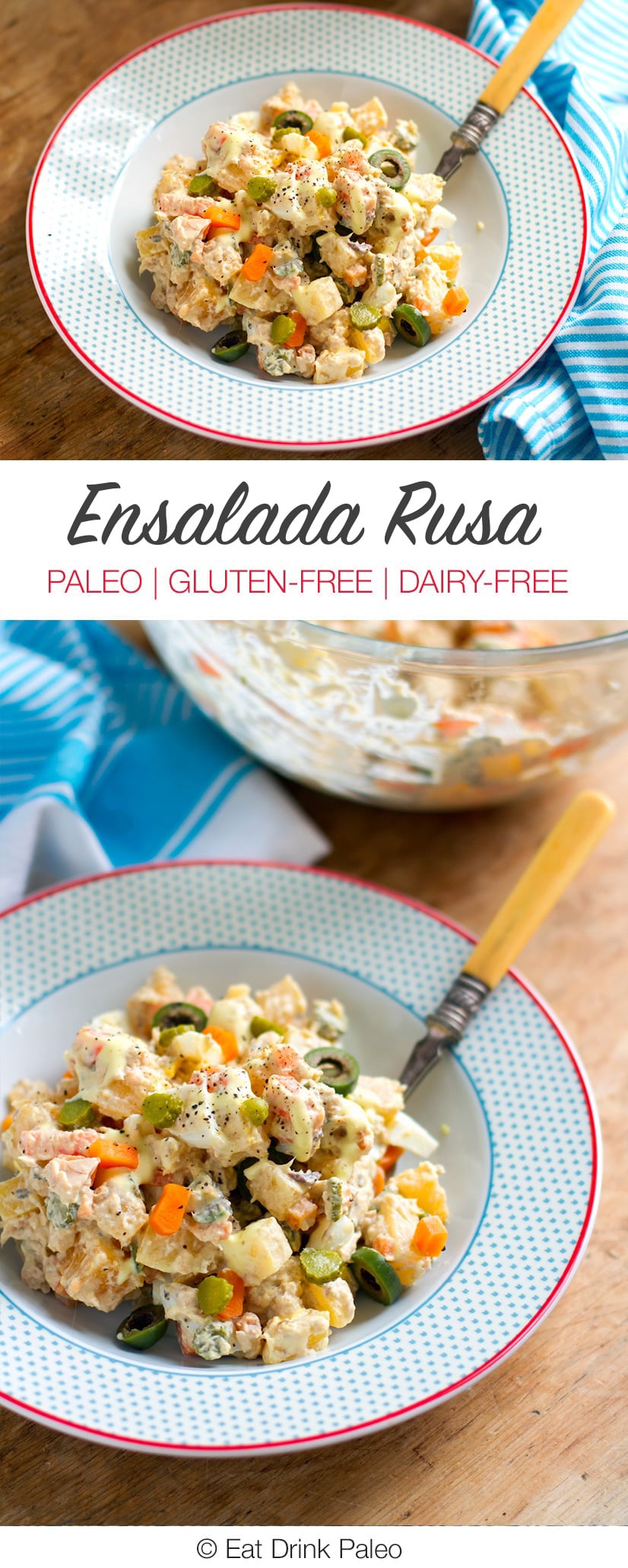 Ensalada Rusa Recipe - Gluten-free, Dairy-free, Paleo friendly potato salad. 