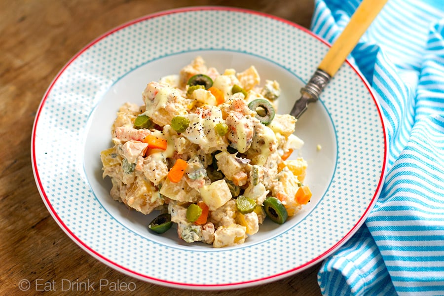 Ensalada Rusa Recipe - Gluten-free, Dairy-free, Paleo friendly potato salad.