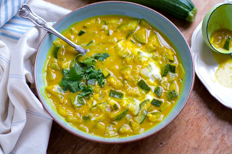 Anti-inflammatory soup with turmeric and zucchini in coconut milk. Paleo, gluten-free, dairy-free and vegan friendly.