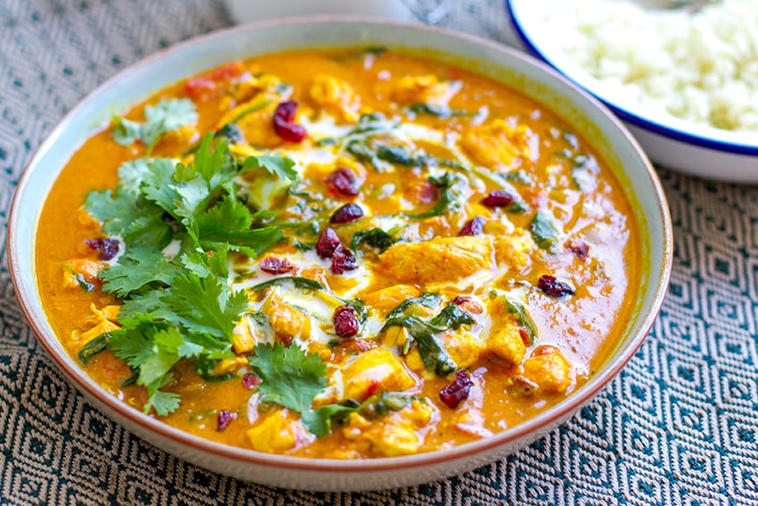 Paleo Chicken Tikka Masala with Spinach & Cranberries