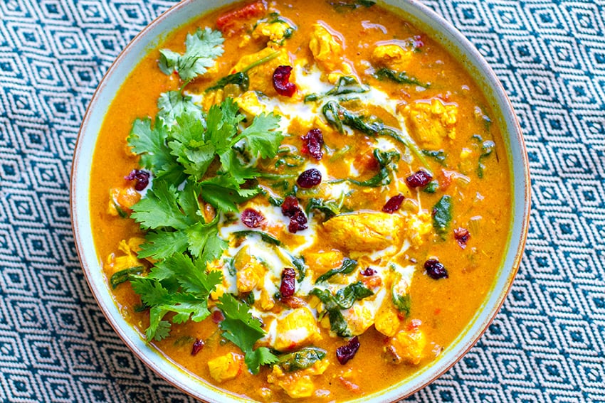 Healthy Chicken Tikka Masala With Spinach & Cranberries