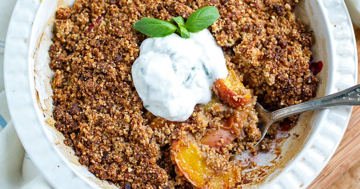 Paleo Peach Crisp With Basil Coconut Yoghurt