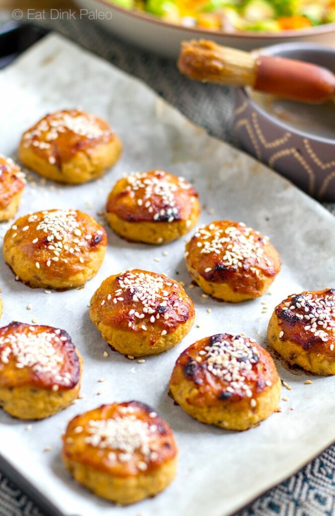 Baked Salmon Balls With Miso Honey Glaze - Gluten-free, paleo recipe 