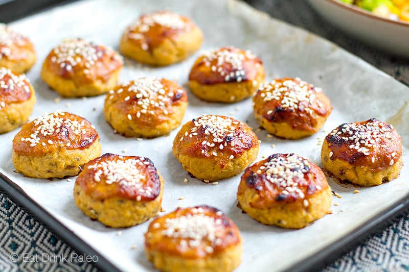 Baked Salmon Balls With Miso Honey Glaze - Gluten-free, paleo recipe 