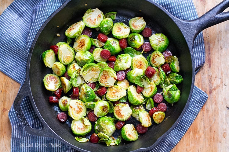 Perfect Pan-Fried Brussels Sprouts with Garlic & Kabanosi