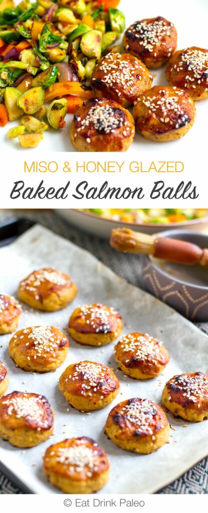 Baked Salmon Balls With Miso & Honey Glaze - paleo, low-carb, gluten-free.