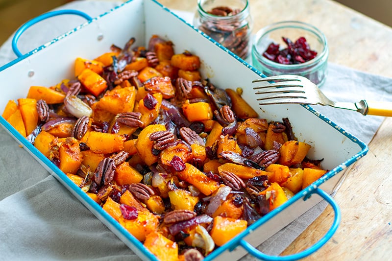 Roasted Butternut Squash or Kabocha Squash with Cranberries & Pecans - Paleo, Gluten-Free