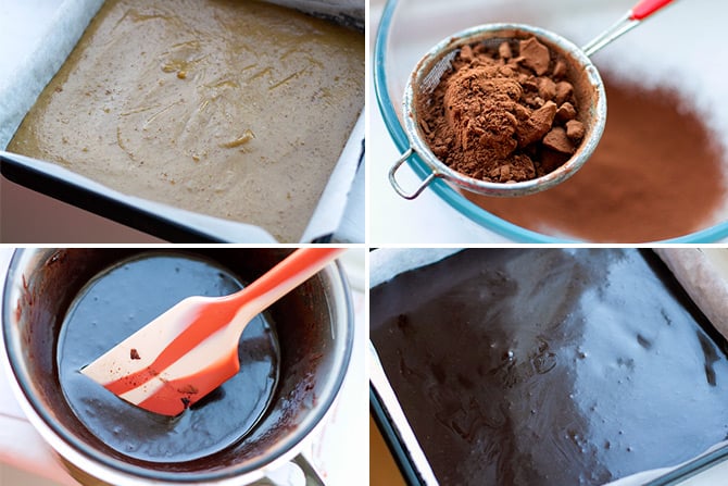 making the chocolate layer of the caramel slice.