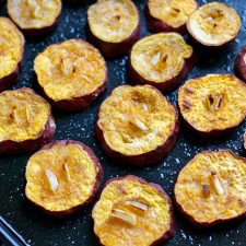 Roasted garlic sweet potatoes