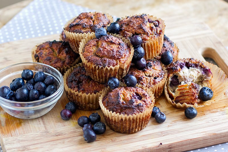 Healthy Banana Muffins With Blueberries (Paleo, Gluten-free)