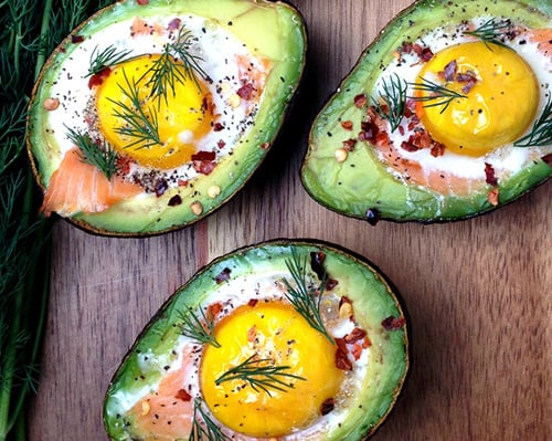 Smoked salmon & egg stuffed avocados