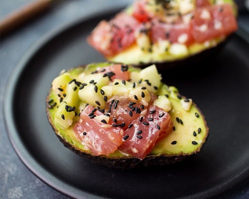 Tuna poke stuffed avocados