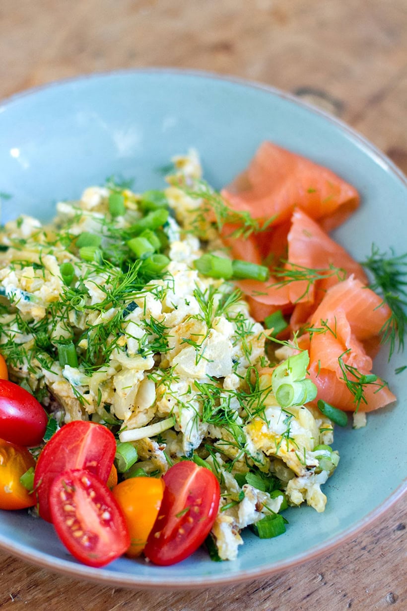 Egg scrambled with zucchini +smoked salmon on the side