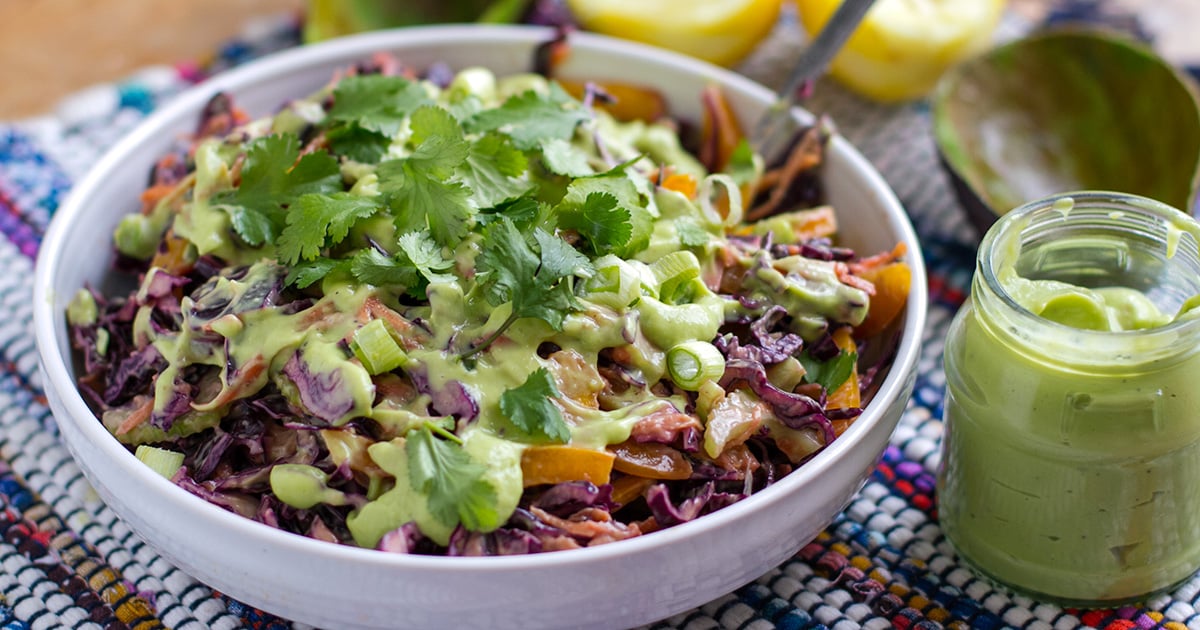Red Cabbage Slaw With Creamy Avocado Dressing
