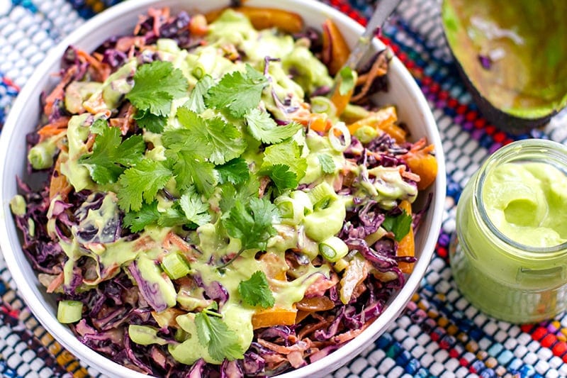 Red Cabbage Slaw With Creamy Avocado Dressing & Cilantro (Gluten-free, Vegan, Paleo, Whole30*)