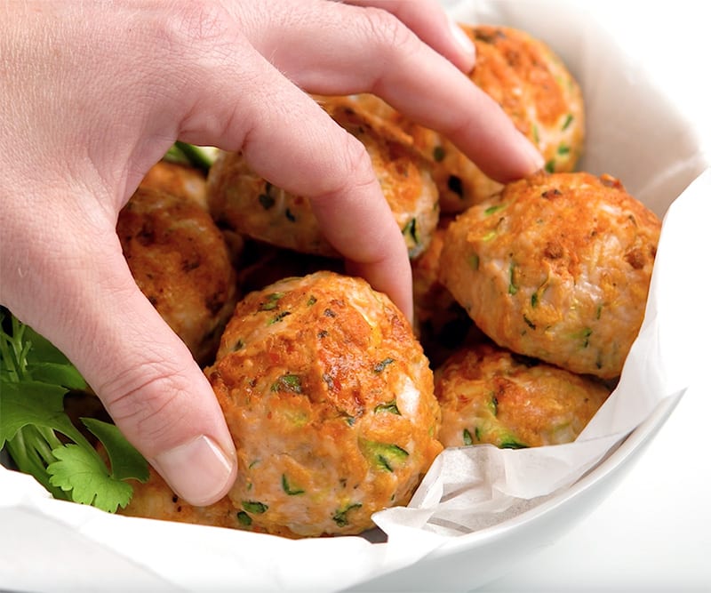 Baked turkey zucchini meatball in a bowl