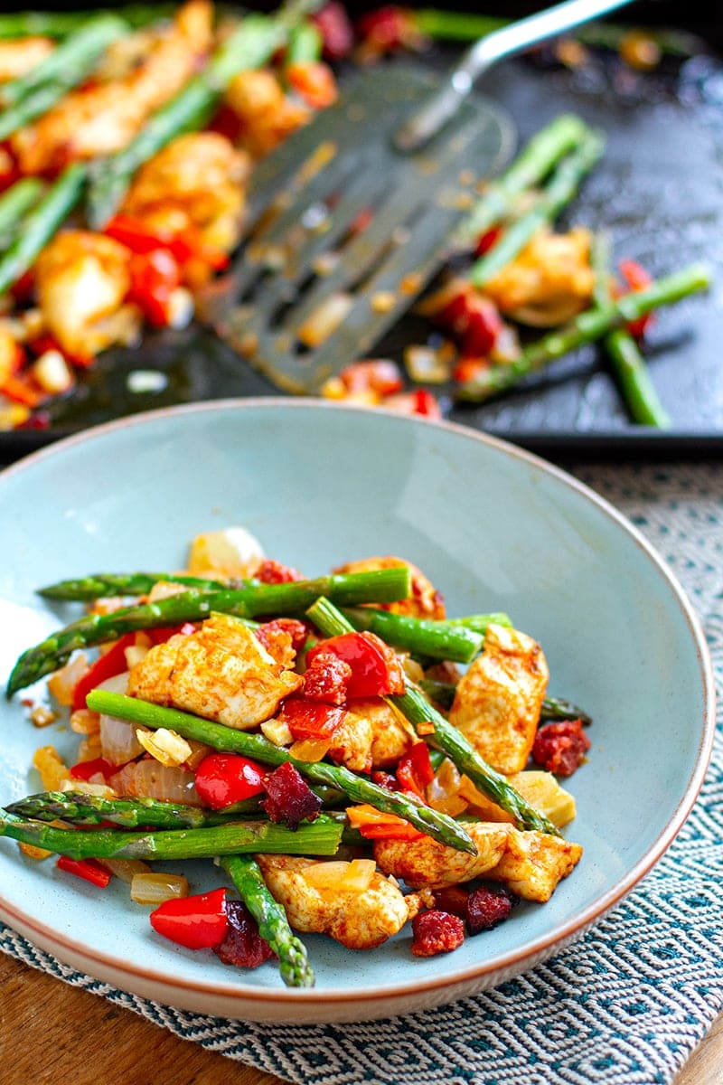 Chicken Chorizo Bake With Asparagus 