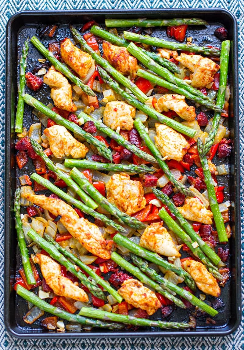 Chicken And Chorizo Sheet Pan Dinner With Asparagus 