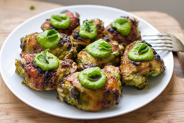 Baked chicken thighs with green sauce