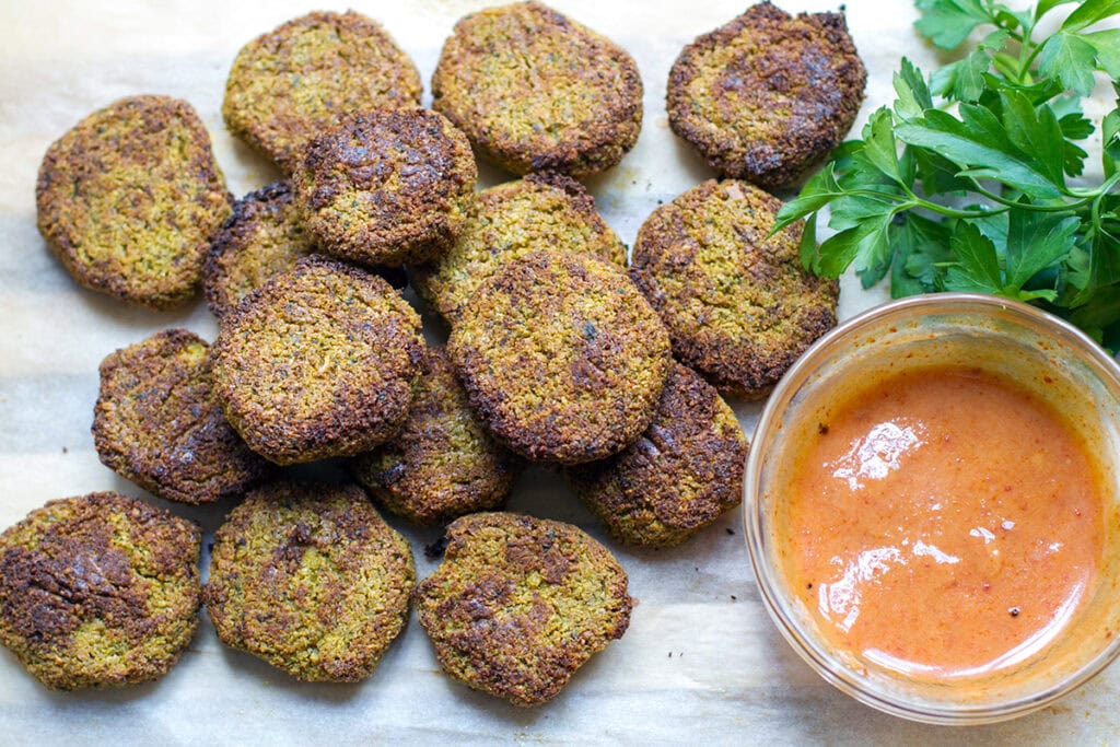 Falafels made with cashew nuts cauliwloer and broccoli - no chickpeas.