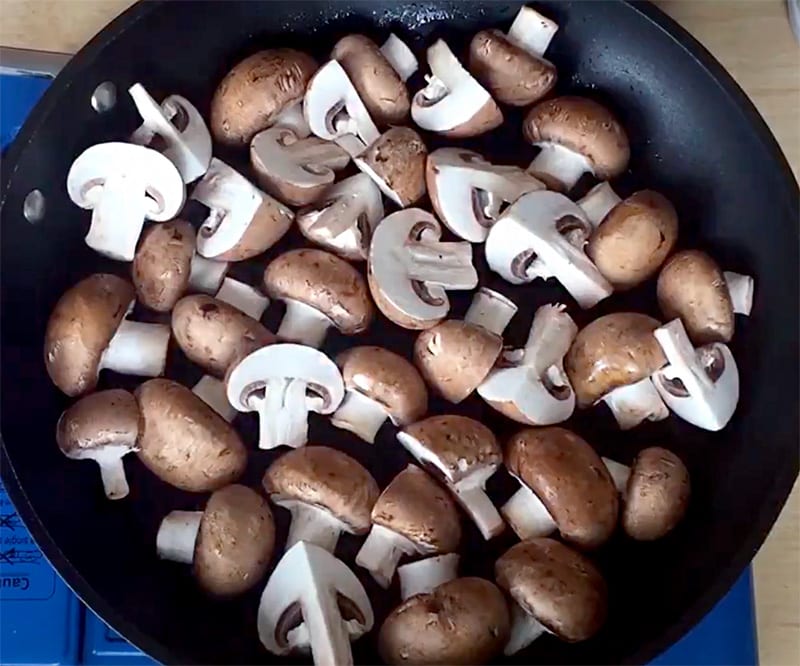 Pan fry mushrooms over medium high heat 