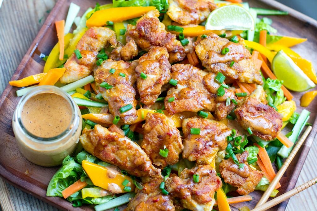 bang bang chicken with spicy almond sauce