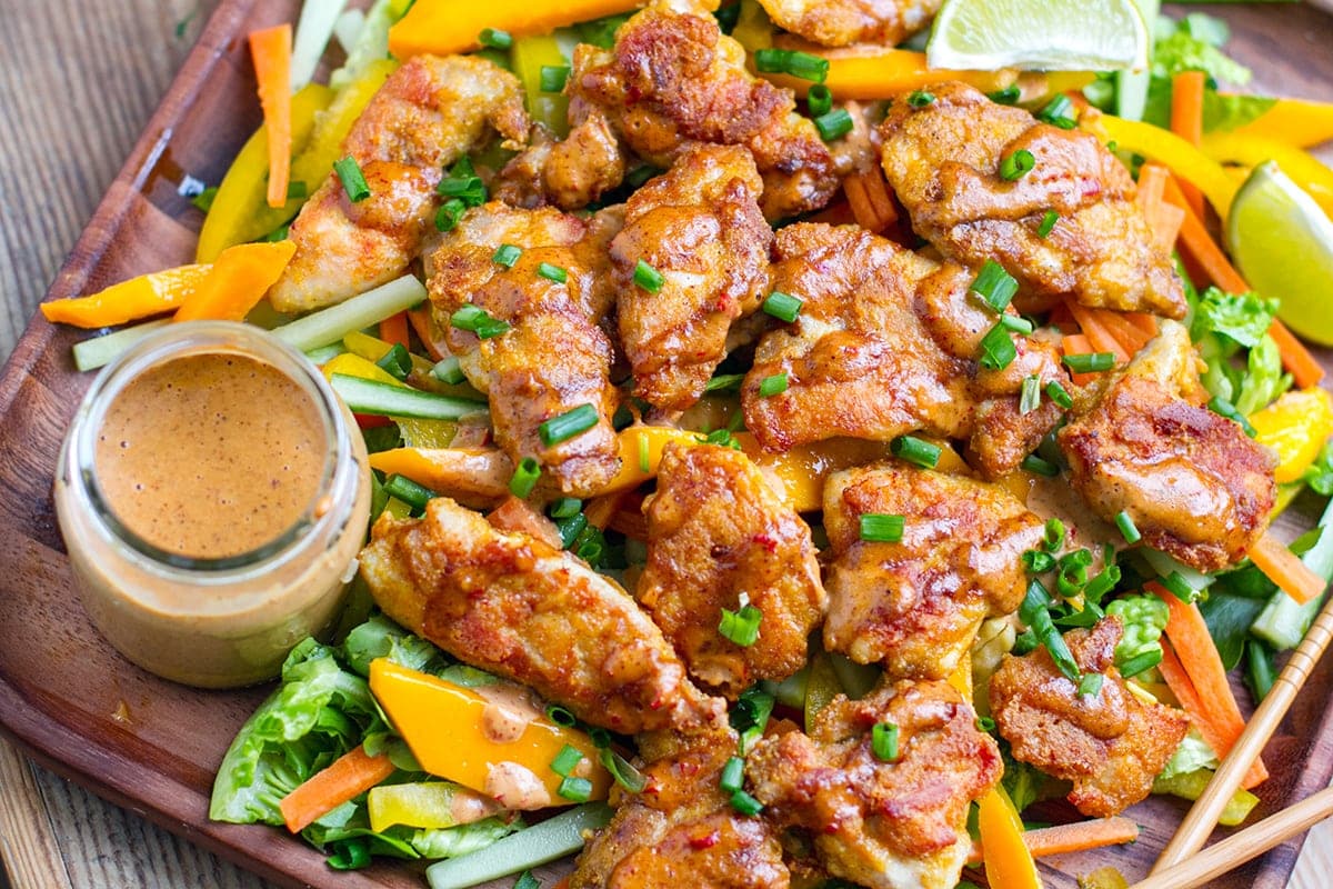 Crispy Chicken Thighs With Spicy Almond Sauce