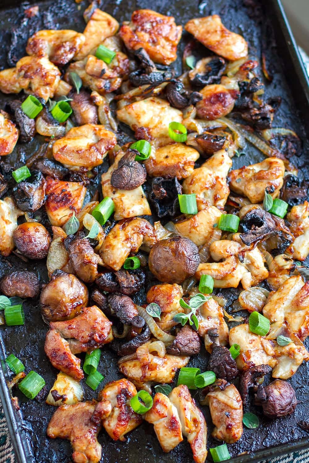 Balsamic chicken and mushrooms sheet pan bake