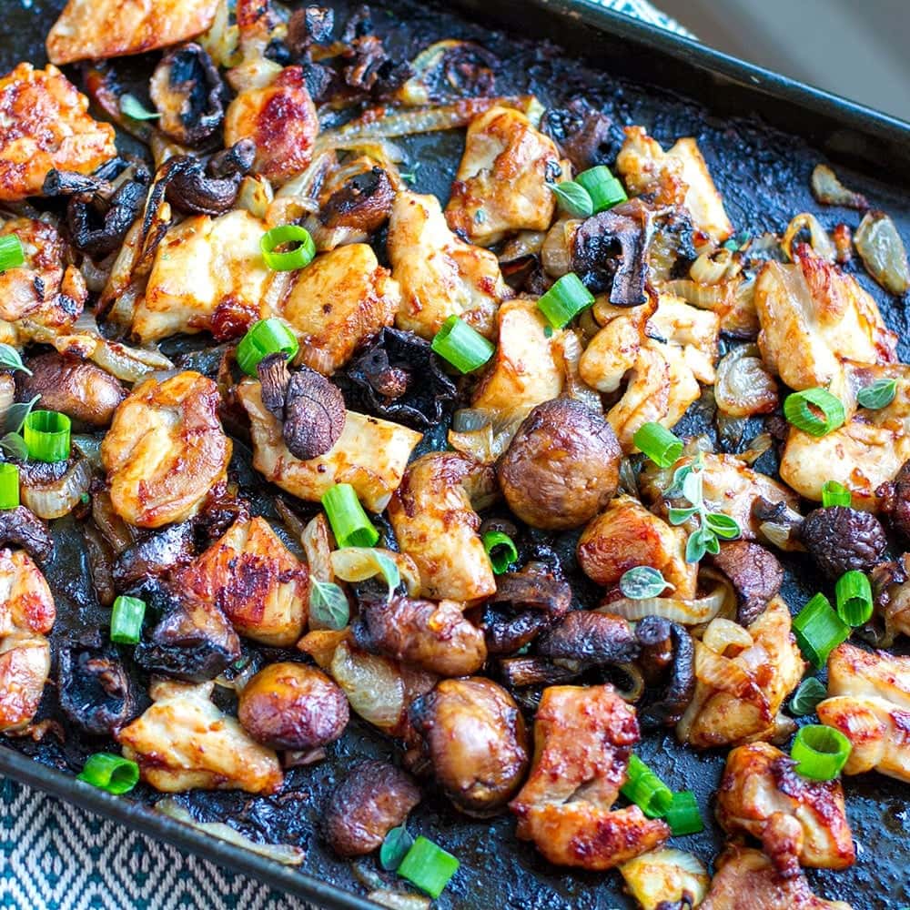 healthy chicken and mushrooms recipes - sheet pan meal