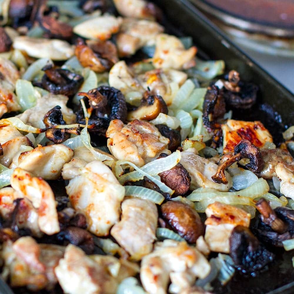 Chicken mushroom bake in the making