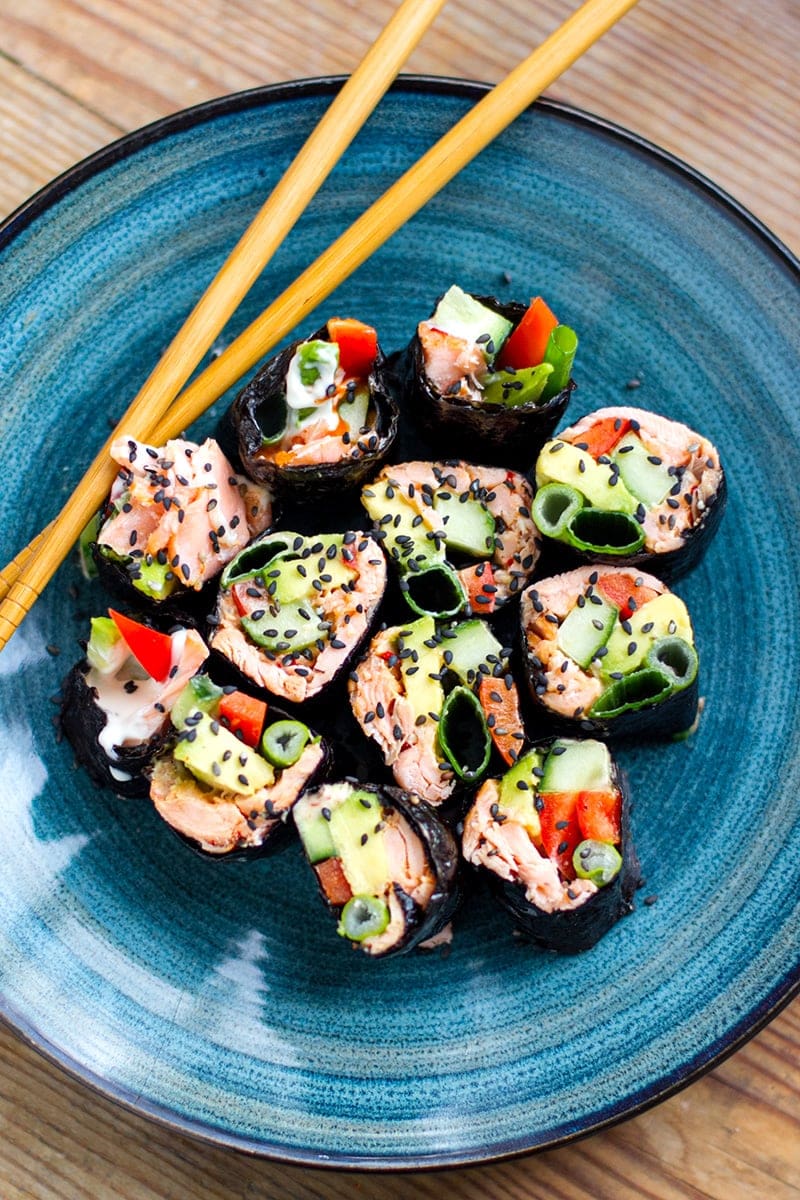 Nori Rolls With Salmon & Avocado (Paleo, Low-Carb, Gluten-Free, Whole30)