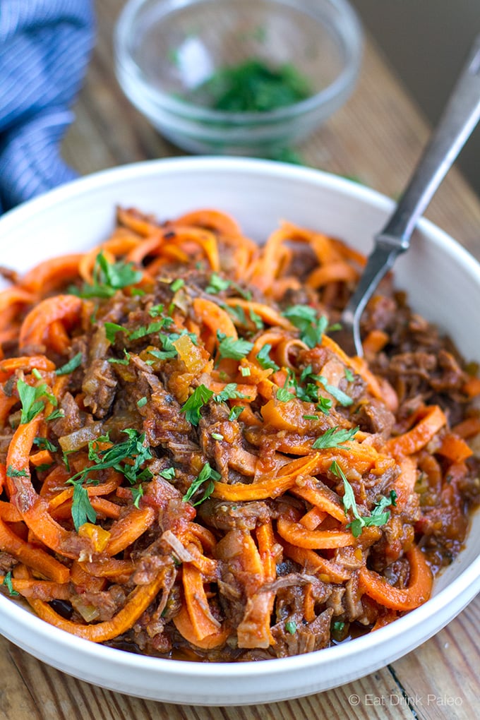 Shredded Beef Ragu With Sweet Potato Noodles