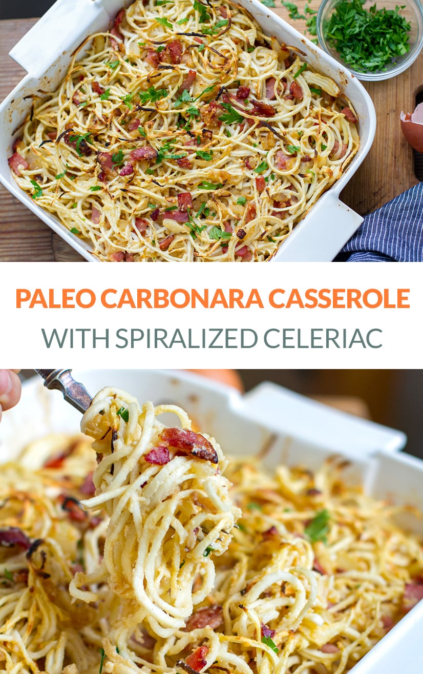 Celeriac Carbonara Casserole (Paleo, Whole30, Gluten-Free, Dairy-free)