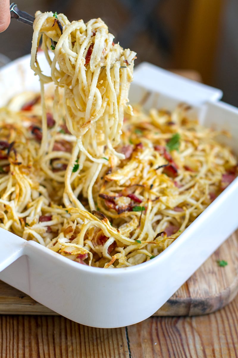 Baked Celeriac Carbonara Casserole (Paleo, Gluten-Free, Whole30)