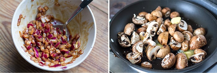 Quick pickled Balsamic onions and pan-fried mushrooms